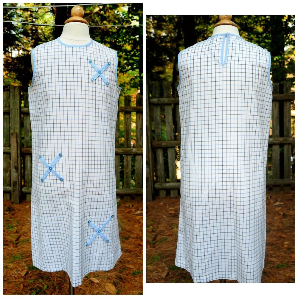 VTG Girls Blue & White Check Shift Sheath Dress 14